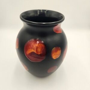 Vintage 1960s Poole Pottery England Signed‎ Matte Black With Drip Glaze 10" Vase